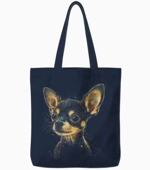 Chihuahua Design Chihuahua Animal Art Music Helmet Chihuahua T-Shirt, Black, S Tote Bags - Navy