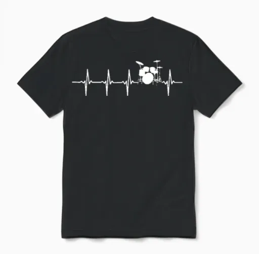 Drums Heartbeat T-Shirt for Drummers & Percussioni Unisex T-Shirt in Black