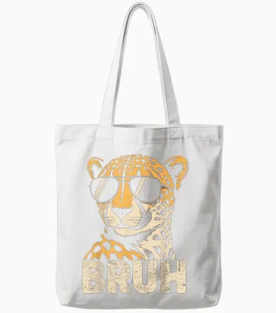 Bruh Cheetah Meme Graphic Tee Men Boys Animal Print Tote Bags - White
