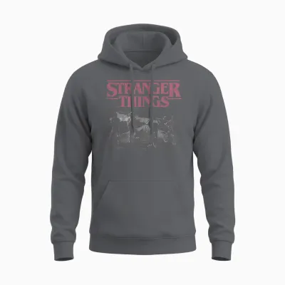 Stranger Things Poster Bike Scene T-Shirt, Blue, S Unisex Hoodie - Charcoal