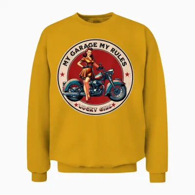 Garage Pinup Girl Moto Pour Homme Et Femme Unisex Sweatshirt - Gold
