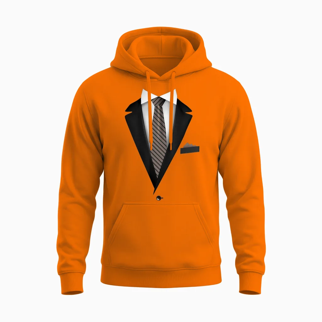 Tuxedo Funny Wedding Tie Jacket T-Shirt, Black, S Unisex Hoodie in Safety Orange