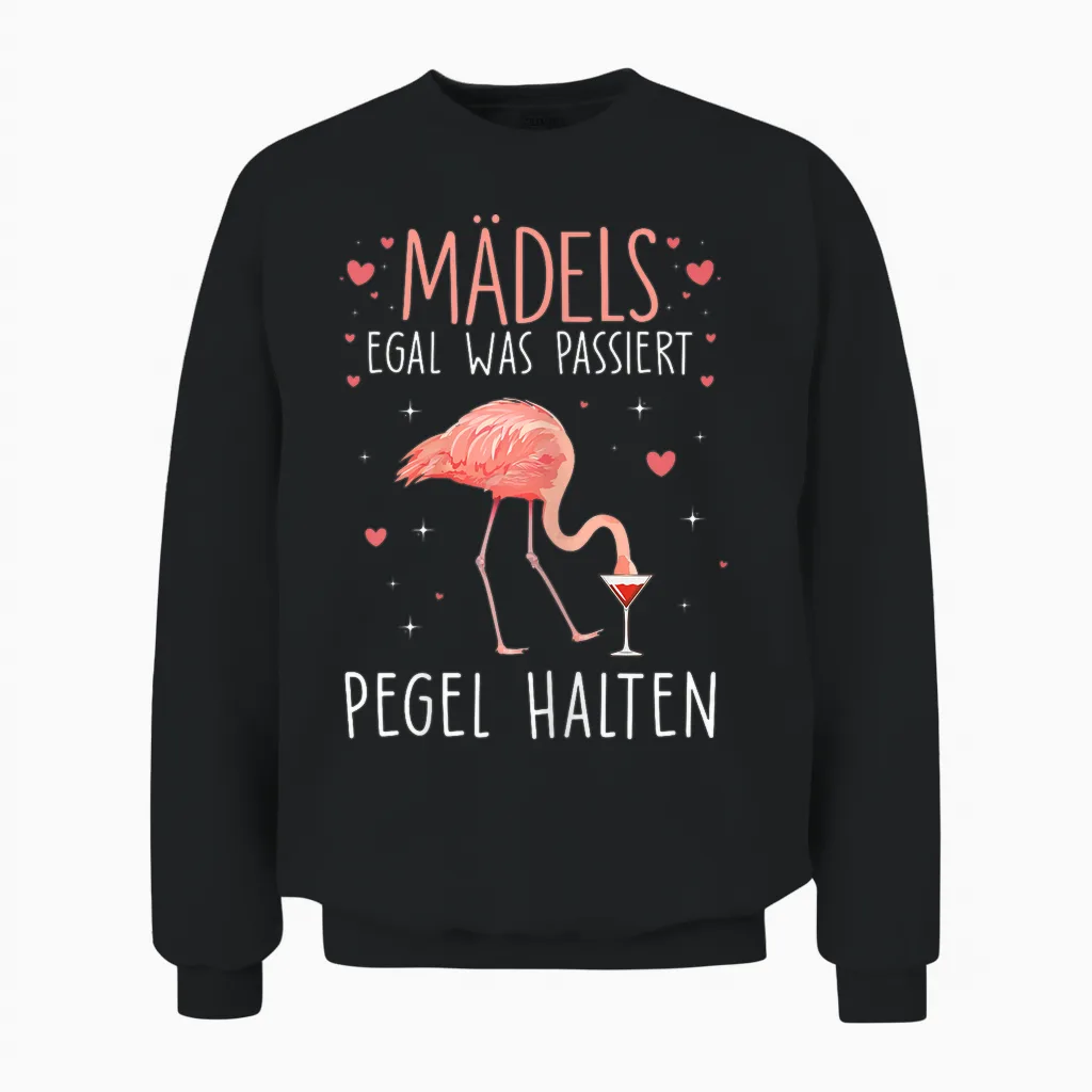 Girls Pegel Halten Mallorca Flamingo Beer Jga Malle Fun T-Shirt, Black Unisex Sweatshirt in Black