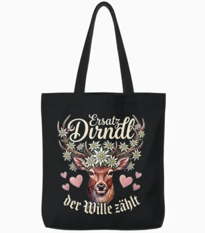 Hirsch T-Shirt Damen Trachtenshirt Dirndl Shirt Trachten Tote Bags - Black