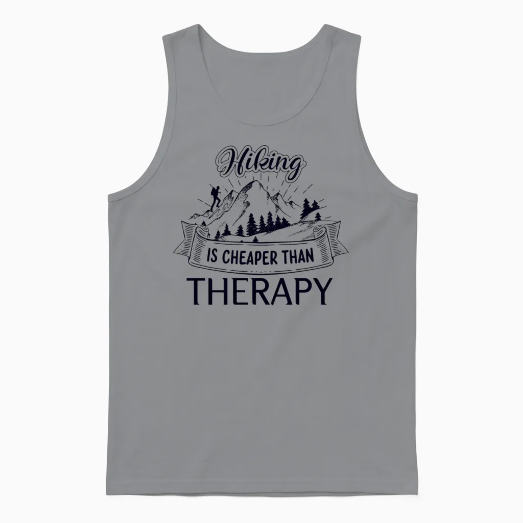 Hiking Is Cheaper Than Therapy, Hiking Unisex Tank Top in Sport Grey
