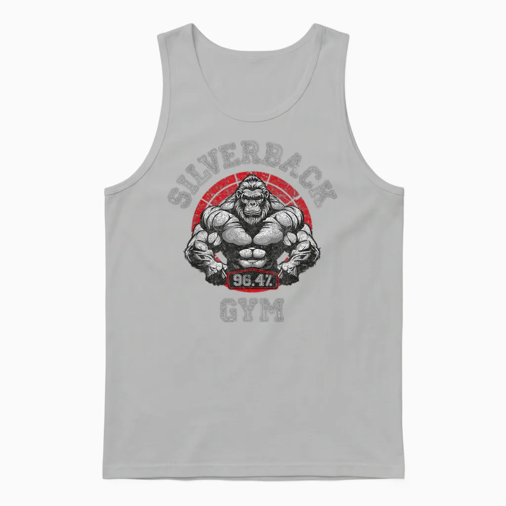 96.4% Silverback Gorilla, Gym Wear, Bodybuilding, Strong T-Shirt, Black, S Unisex Tank Top in Ash