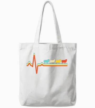 Sheep Retro Heartbeat Tote Bags - White