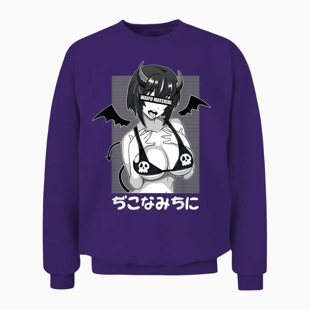 Anime Waifu Hentai Anime Lover Anime Girl Japanese Aesthetic T-Shirt, Black Unisex Sweatshirt in Purple