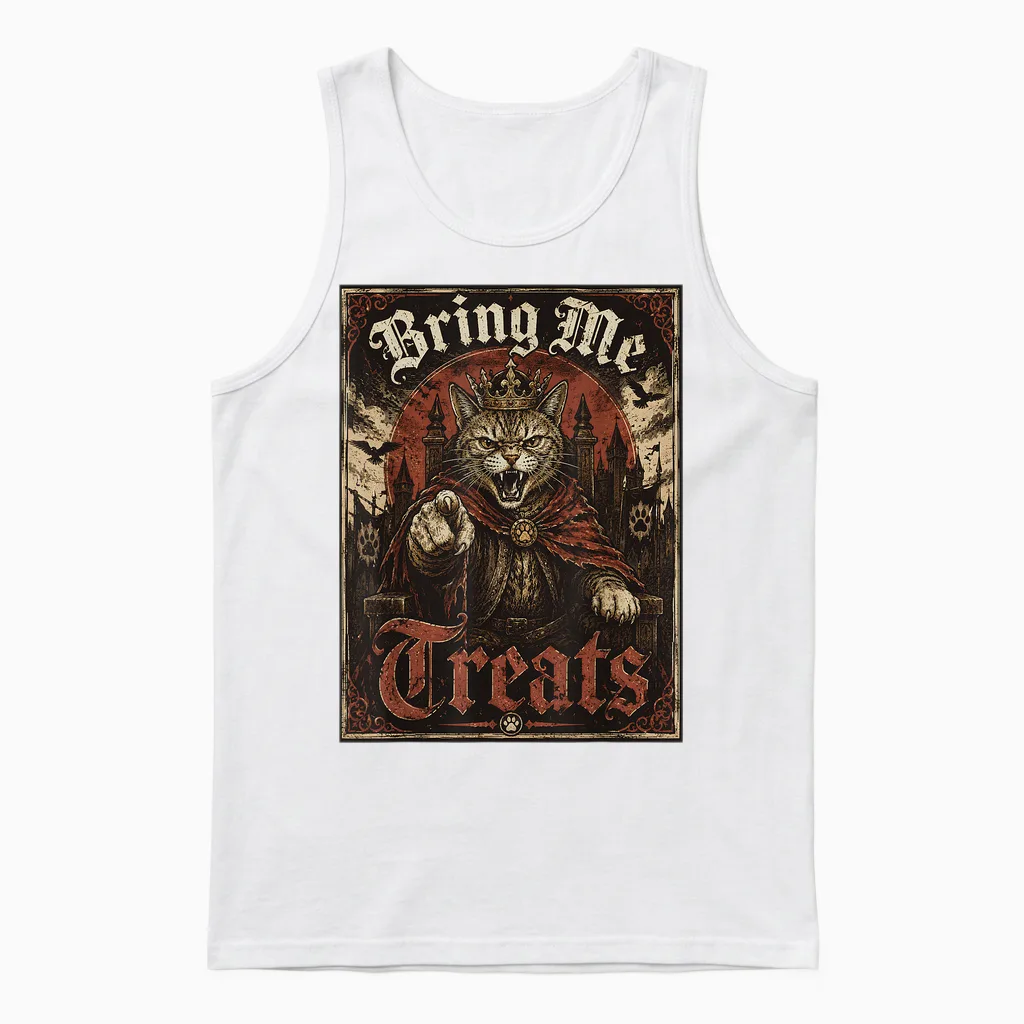 Chat Médiéval En Colère Unisex Tank Top in White