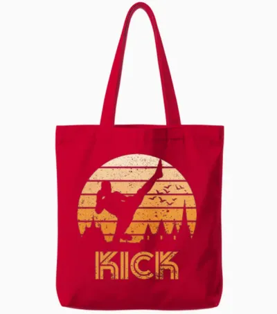 Retro Kick Boxer Guy Tote Bags - Red