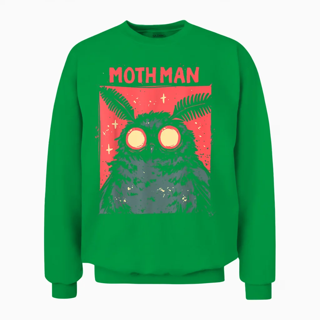 Mothman Cryptid West Virginia Cryptozoology Cryptidcore T-Shirt, Black Unisex Sweatshirt in Irish Green