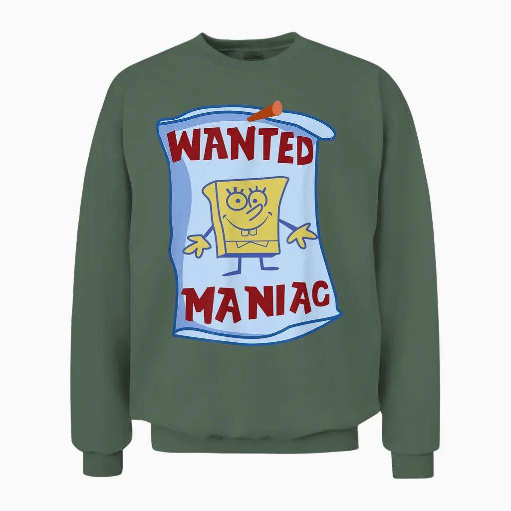 Mademark X Spongebob Squarepants - Spongebob Squarepants - Wanted: Maniac Unisex Sweatshirt in Military Green
