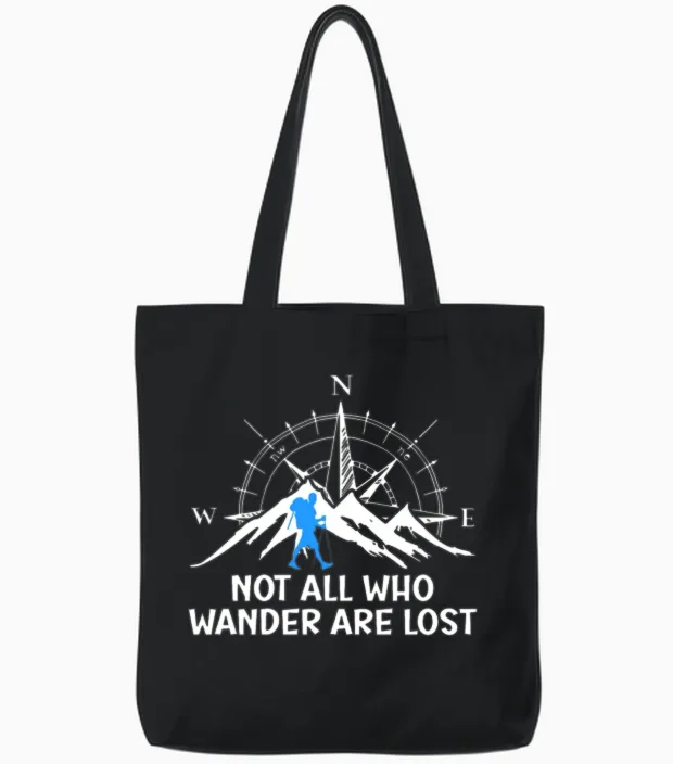 Hiker Funny Wanderlust Mountaineer Hiking Tote Bags in Black