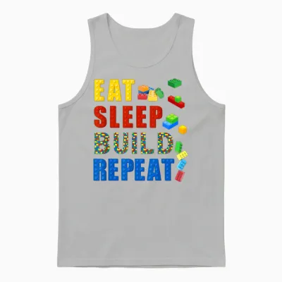 Eat Sleep Build Repeat Building Bricks Blocks Master Builder Unisex Tank Top - Ash