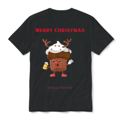 Reindeer Cupcake Christmas Cheer Unisex T-Shirt - Black