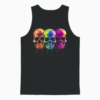 Skulls Colourful Teardrop 80s Retro Style Skull T-Shirt, Black Unisex Tank Top - Black
