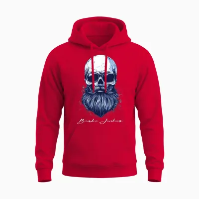 Beard Bearded Skull Skull Gift T-Shirt, Black, S Unisex Hoodie - Red
