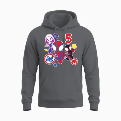 Kids Marvel Spidey and His Amazing Friends 5 Year Old Birthday T-Shirt, Black Unisex Hoodie - Charcoal