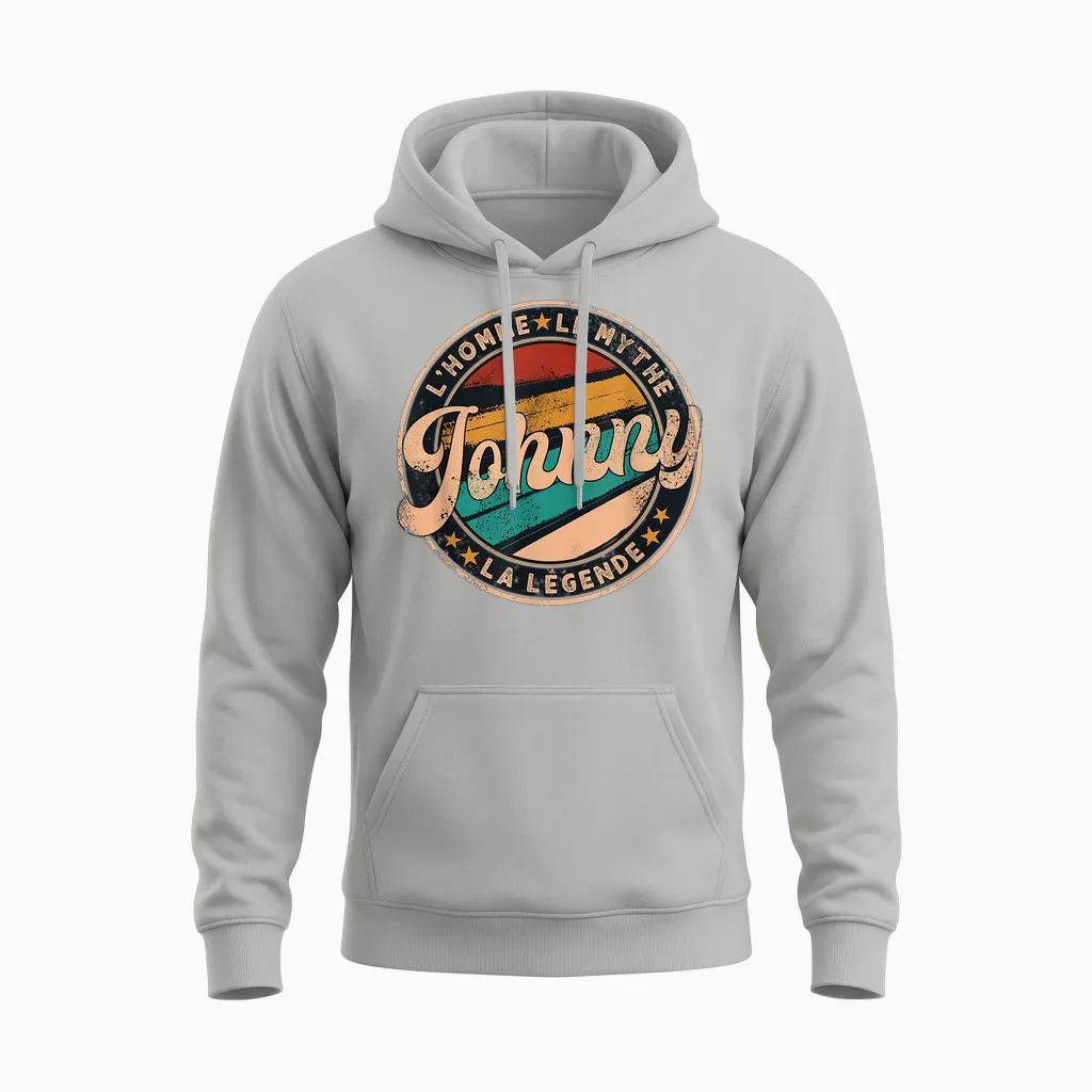 Johnny L'homme Le Myth La Légende Idée Cadeau Prénom Johnny T-Shirt, Black, S Unisex Hoodie in Ash