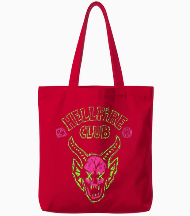 Stranger Things Hellfire Neon Sketch Logo Tote Bags in Red