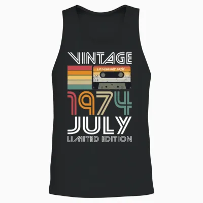 50th Birthday Vintage July 1974 Limited Edition Unisex Tank Top - Black