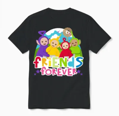 Teletubbies Friends Forever Cute Friendship Design Unisex T-Shirt - Black