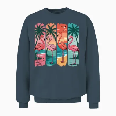 Flamingo Summer Retro Beach Girly Ocean Unisex Sweatshirt - Dark Heather