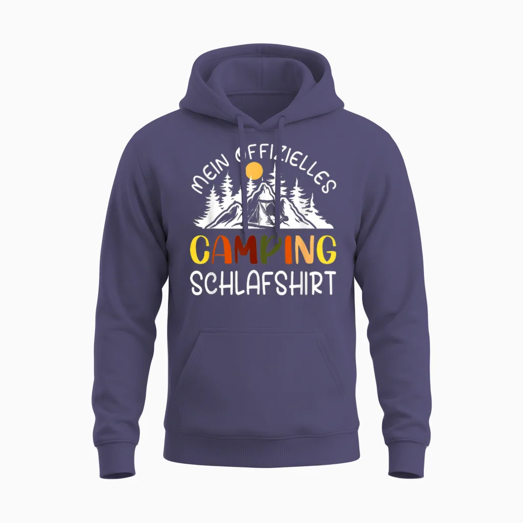 Official Sleep Shirt Camping Pyjamas Camping T-Shirt, Black Unisex Hoodie in Heather Sport Dark Navy