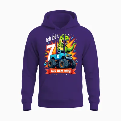 Kinder Ich Bin 7 Dinosaurier Monstertruck Kindergeburtstag Unisex Hoodie - Purple