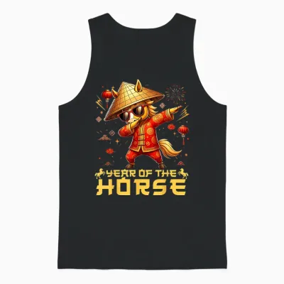 Chinese New Year 2026 Year of the Horse Happy New Year Unisex Tank Top - Black