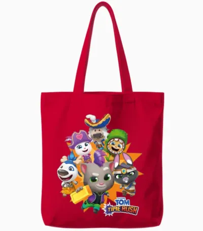 Talking Tom Time Rush Game Tom and His Friends Tote Bags - Red