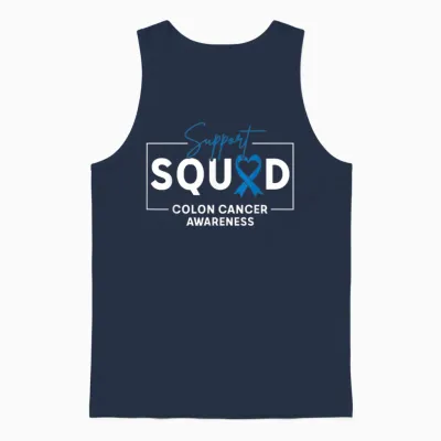 Support Squad Colorectal Colon Cancer Awareness Blue Ribbon Unisex Tank Top - Navy