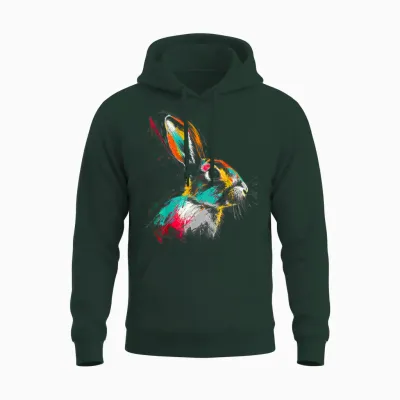 Hase Buntes Tiermotiv Kunst Kaninchen Unisex Hoodie - Forest