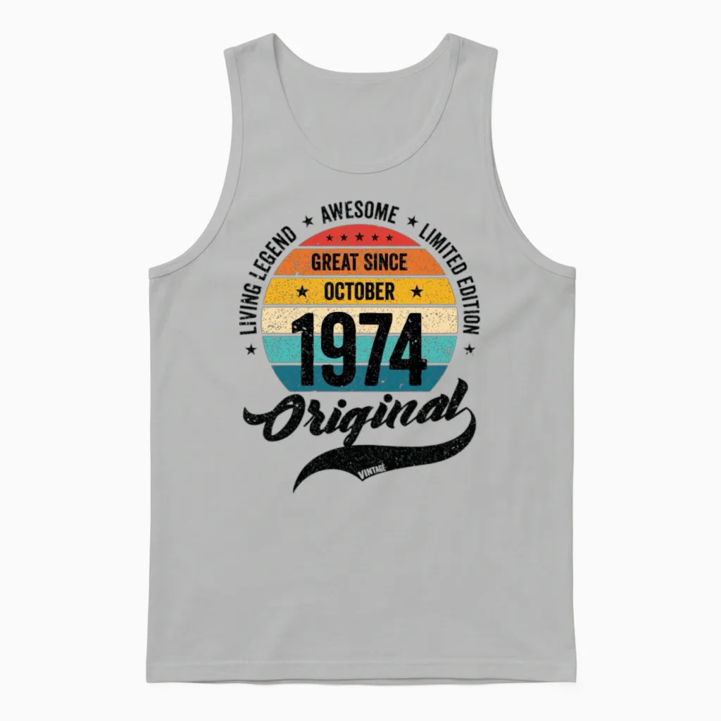 Retro 50 Years October 1974 Birthday Vintage Bday Unisex Tank Top in Ash