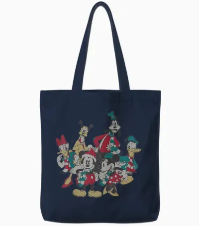 Disney Mickey and Friends Christmas Vintage Group Shot Tote Bags - Navy