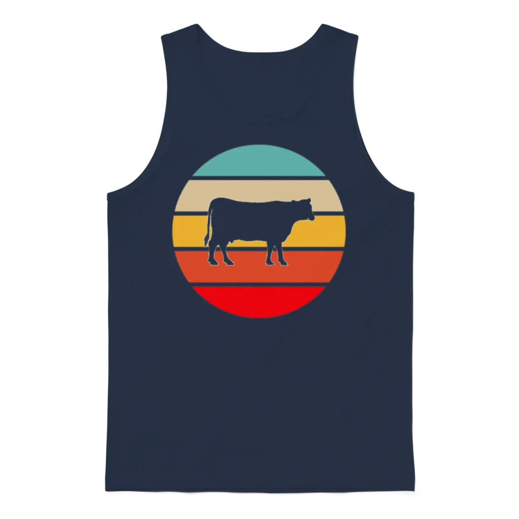 Cow Retro โ Farm & Country Gift Unisex Tank Top - Navy