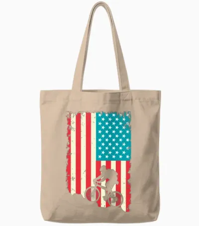 Mountain Biking American Tote Bags - Natural