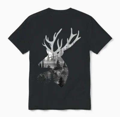 Silhouette Buck Deer Artwork - Forest Wildlife Animal Lover Unisex T-Shirt - Black