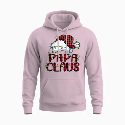 Papa Claus Shirt Christmas Lights Pajama Family Matching Unisex Hoodie - Light Pink