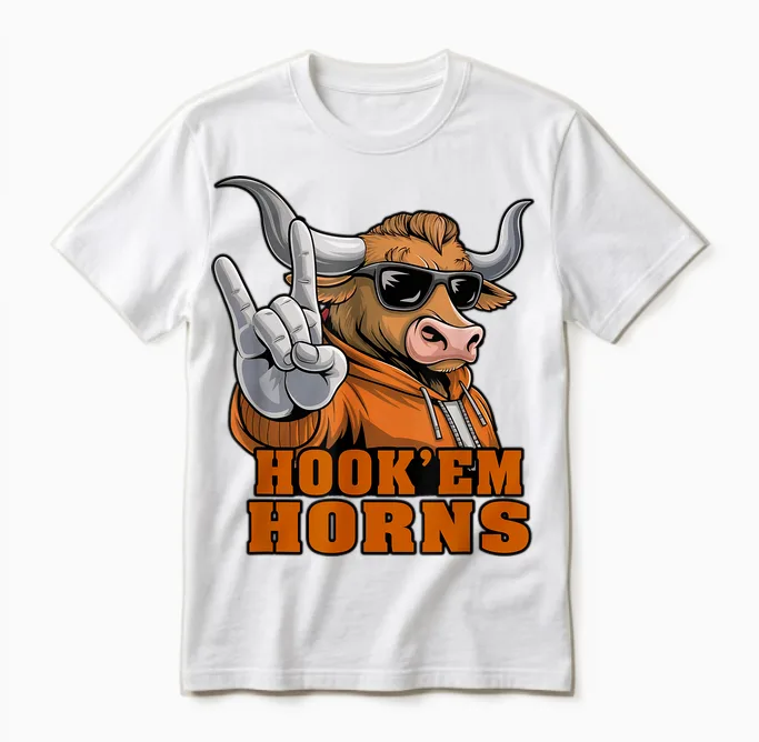 Vintage Longhorn Men Women Kids Girls Boys Spirit Evergreen Unisex T-Shirt in White