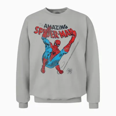 Marvel Spider-Man Retro Web Slinger T-Shirt, White Unisex Sweatshirt - Ash