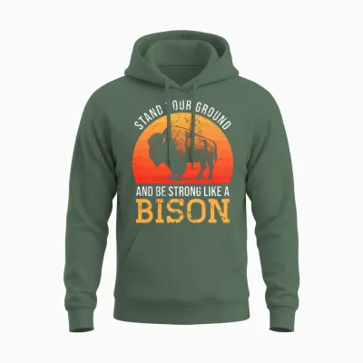 Bison - Retro Sunset Unisex Hoodie - Military Green