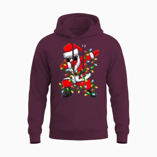 Dabbing Santa Xmas Lights Girls Boys Kids Christmas Gifts Unisex Hoodie - Maroon