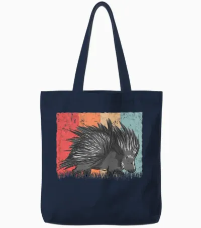 Porcupine Vintage Retro Tote Bags - Navy