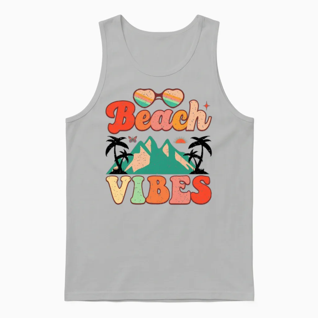 Retro Groovy Beach Vibes Summer & Gift Unisex Tank Top - Ash