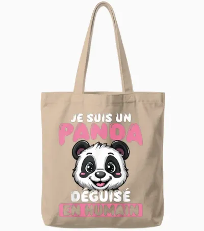Je Suis Un Panda Disguised as Human T-Shirt, Black, S Tote Bags - Natural
