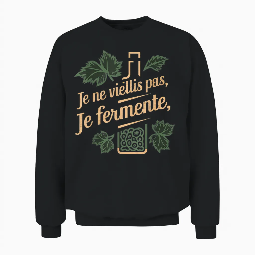 Je Ne Vieillis Pas Je Fermente Cadeau Vigneron Humour Vin Unisex Sweatshirt in Black