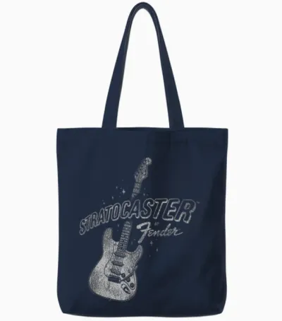Fender Stratocaster Sparkling Guitar Vintage Tote Bags - Navy