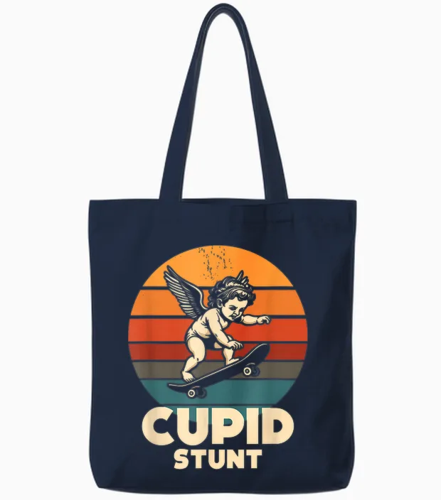 Skateboard Rétro Funny Cupid Stunt Spoonerism Angel Skater Tote Bags in Navy