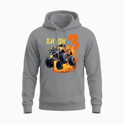 Ich Bin 3 Jahre Monster Truck 3. Geburtstag Jungs Cooles Unisex Hoodie - Sport Grey